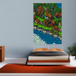 Pixelkunst, Viking-rivier   AI Art. Poster