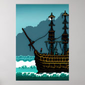 Pixelkunst, zeilboot op de grote oceaan | AI Art. Poster (Voorkant)