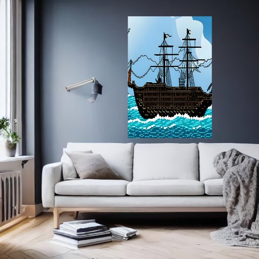 Pixelkunst, zeilboot op het grote zee | AI Art. Poster
