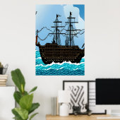 Pixelkunst, zeilboot op het grote zee | AI Art. Poster (Thuiskantoor)