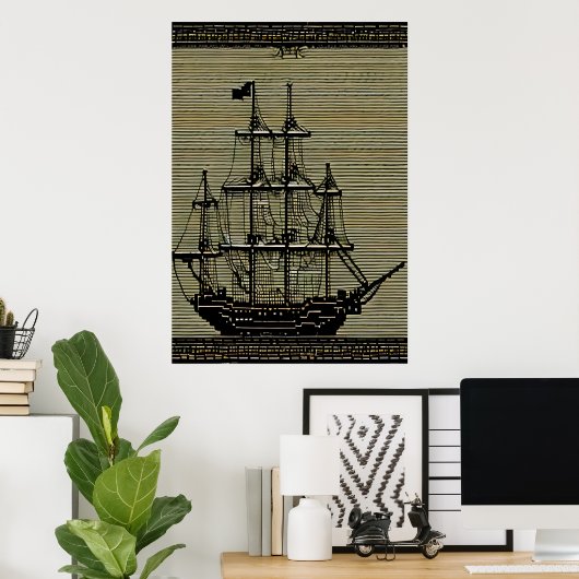 Pixelkunst, zeilboot op het zee | AI Art. Poster (Thuiskantoor)