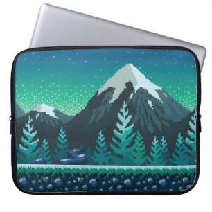 Pixelkunstnaadloze achtergrond. Locatie met sneeuw Laptop Sleeve