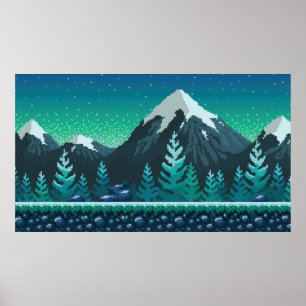 Pixelkunstnaadloze achtergrond. Locatie met sneeuw Poster