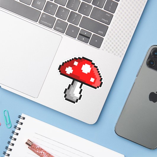 Pixelpaddenstoel vinylsticker sticker (Laptop met iPhone)