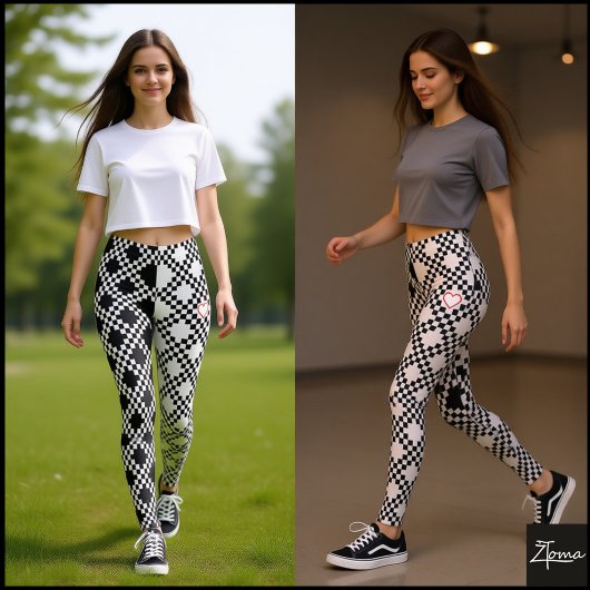Pixelpatroon Half zwart en half wit Leggings