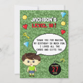 Pixels Arcadespel Level Omhoog Kinderverjaardag Bedankkaart (Voorkant)