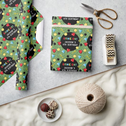 Pixels bereiken gameniveau op kinderen van zaterda cadeaupapier (Crafts)