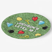 Pixels bereiken gameniveau op kinderen van zaterda papieren bordje (Gekanteld)