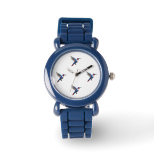 Pixels Blue Hummingbird Horloge