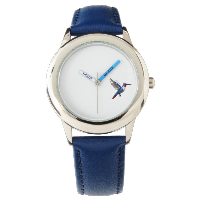 Pixels Blue Hummingbird Horloge (Voorkant)