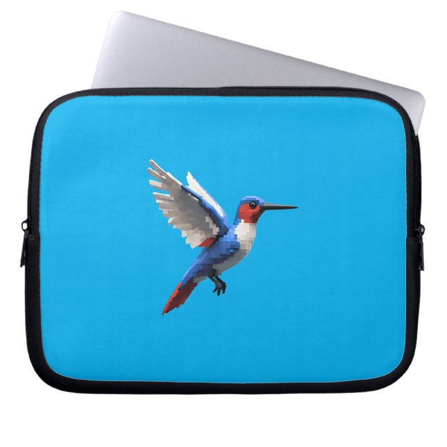 Pixels Blue Hummingbird Laptop Sleeve (Voorkant)