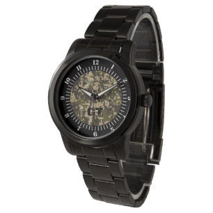 Pixels Digital Camouflage Persoonlijk Monogram Horloge