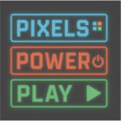 Pixels Power Play – Custom-Cut Vinyl Gamer Sticker (Voorkant)
