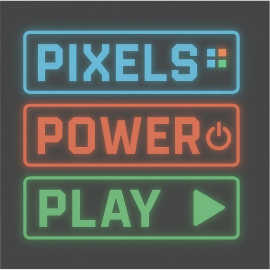 Pixels Power Play – Custom-Cut Vinyl Gamer Sticker (Voorkant)
