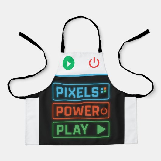 Pixels Power Play Gamer Apron – Fun Gaming Style Schort (Voorkant)