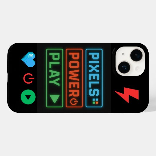 Pixels Power Play iPhone Case – Retro Gamer Telefo (Achterkant (horizontaal))