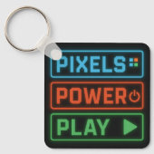 Pixels Power Play Keychain – Retro Gamer Accessory (Voorkant)