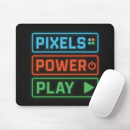 Pixels Power Play – Retro Gamer Mousepad Design Muismat (Met muis)