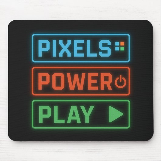 Pixels Power Play – Retro Gamer Mousepad Design Muismat (Voorkant)