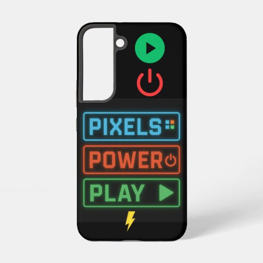 Pixels Power Play Retro Gamer Wrapping Phone Case Samsung Galaxy Hoesje (Achterkant)