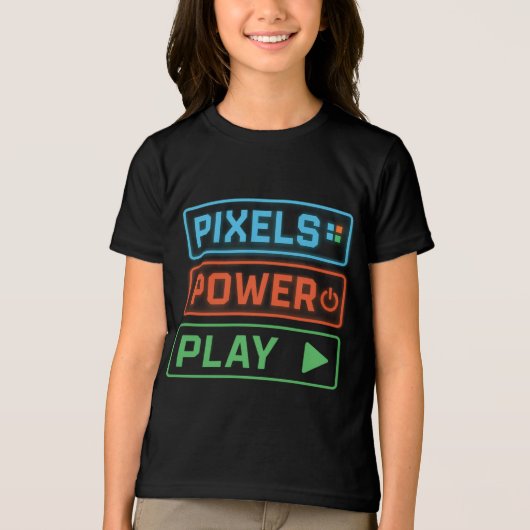Pixels Power Play T-Shirt – Kids’ Gaming Tee (Voorkant)
