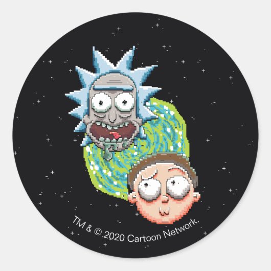Pixelverse Rick en Morty Portal Grafisch Ronde Sticker (Voorkant)