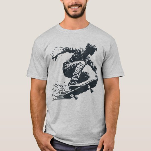 Pixelvormig grafisch skateboard t-shirt (Voorkant)