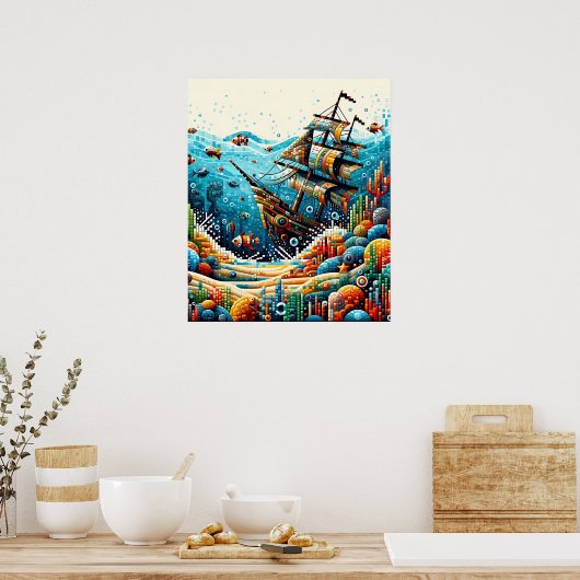 pixelvormig zeegezicht poster (Keuken)