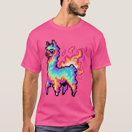 Pixelvormige neonlama t-shirt (Voorkant)