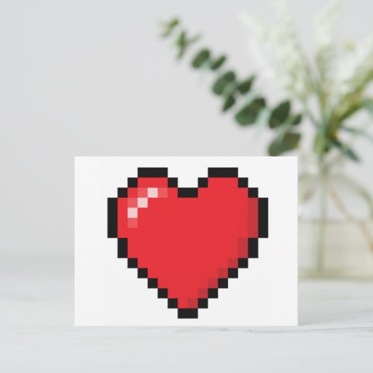 Pixelvormige rode videogame hart briefkaart (Staand voorkant)