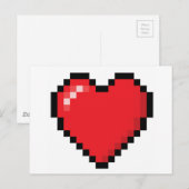 Pixelvormige rode videogame hart briefkaart (Voorkant / Achterkant)