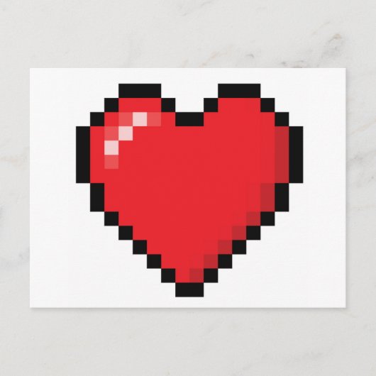Pixelvormige rode videogame hart briefkaart (Voorkant)