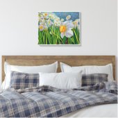Pixerstick Sticker - Dansende Daffodils Canvas Afdruk (Insitu (Slaapkamer))