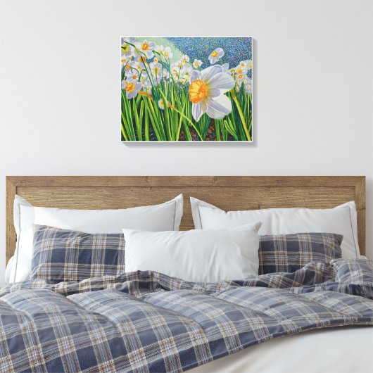 Pixerstick Sticker - Dansende Daffodils Canvas Afdruk (Insitu (Slaapkamer))