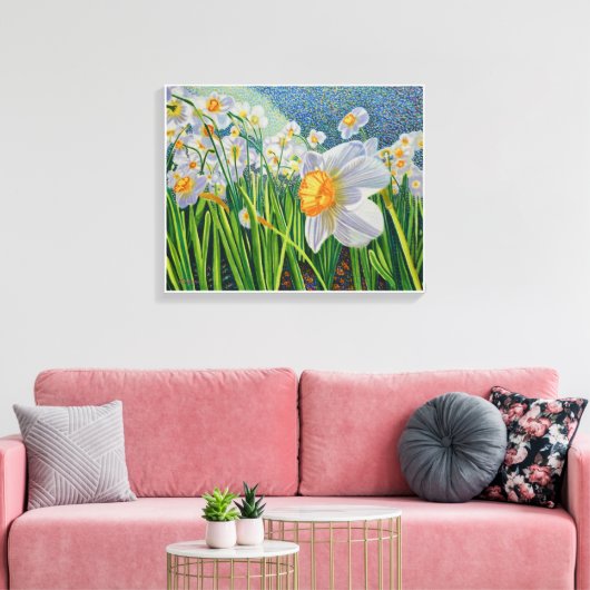 Pixerstick Sticker - Dansende Daffodils Canvas Afdruk (Insitu (Woonkamer))