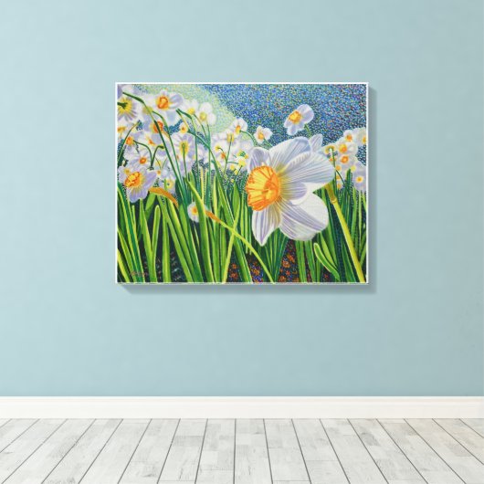 Pixerstick Sticker - Dansende Daffodils Canvas Afdruk (Insitu (Houten vloer))