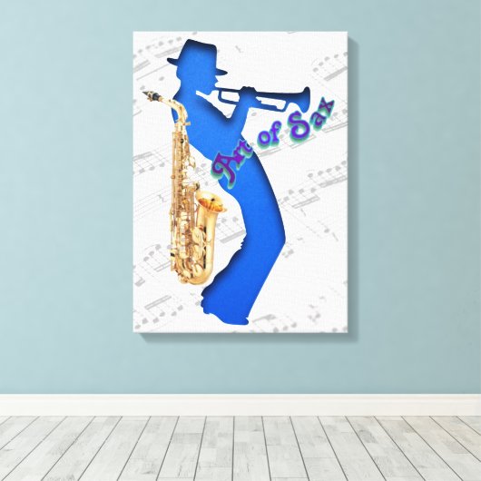 Pixerstick Sticker Kunst van saxofonist Canvas Afdruk (Insitu (Houten vloer))