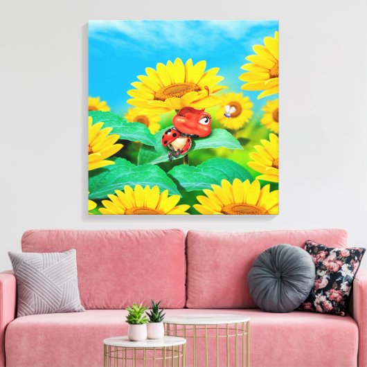 Pixerstick Sticker Leuke slaperige lieveheersbeest Canvas Afdruk (Insitu (Woonkamer))