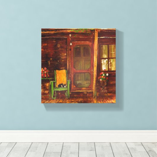 Pixerstick Sticker Olieverfschilderij van Rustieke Canvas Afdruk (Insitu (Houten vloer))