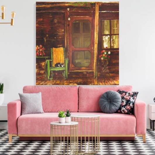 Pixerstick Sticker Olieverfschilderij van Rustieke Canvas Afdruk (Insitu (Woonkamer))