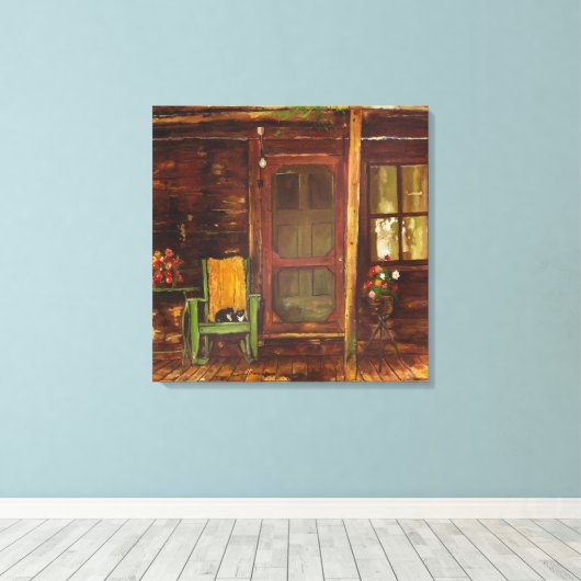 Pixerstick Sticker Olieverfschilderij van Rustieke Canvas Afdruk (Insitu (Houten vloer))