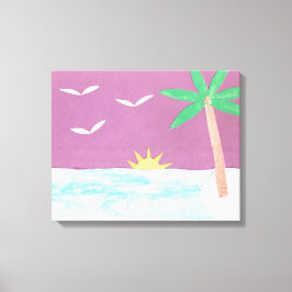 Pixerstick Sticker Palmboom en Magenta Sky Canvas Afdruk