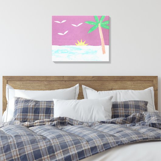 Pixerstick Sticker Palmboom en Magenta Sky Canvas Afdruk (Insitu (Slaapkamer))