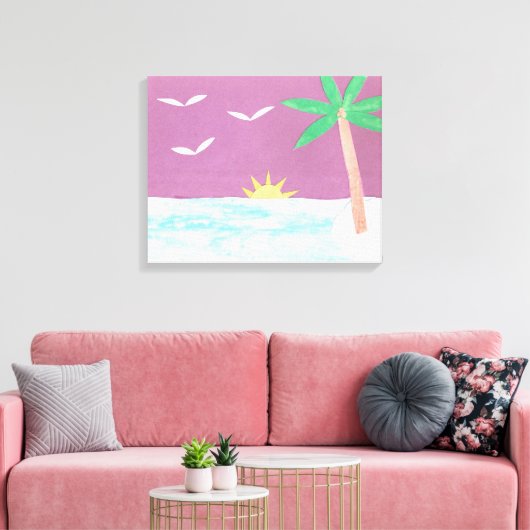 Pixerstick Sticker Palmboom en Magenta Sky Canvas Afdruk (Insitu (Woonkamer))