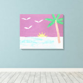 Pixerstick Sticker Palmboom en Magenta Sky Canvas Afdruk (Insitu (Houten vloer))