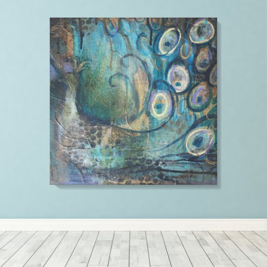 Pixerstick Sticker Peacock Canvas Afdruk (Insitu (Houten vloer))