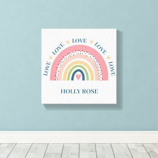 Pixerstick Sticker - Rainbow Hearts Blue 2 Canvas Afdruk (Insitu (Houten vloer))