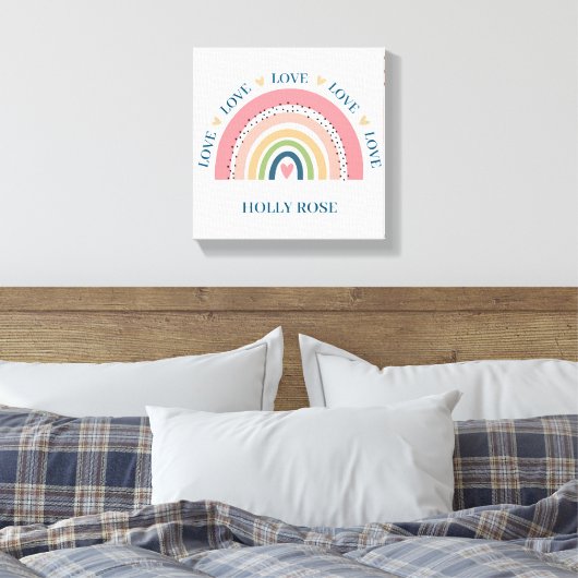 Pixerstick Sticker - Rainbow Hearts Blue 2 Canvas Afdruk (Insitu (Slaapkamer))