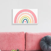 Pixerstick Sticker - Roze regenboog polka stippen Canvas Afdruk (Insitu (Woonkamer))