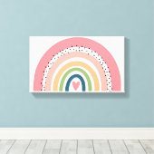 Pixerstick Sticker - Roze regenboog polka stippen Canvas Afdruk (Insitu (Houten vloer))